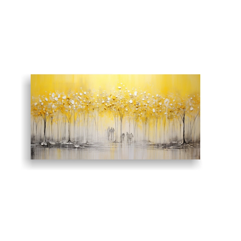PINTURA DE COMPOSICIÓN VERTICAL JUVENILES EN AMARILLO Y PLATEADO EN ESTILO DECORATIVO. 80X40CM - 1