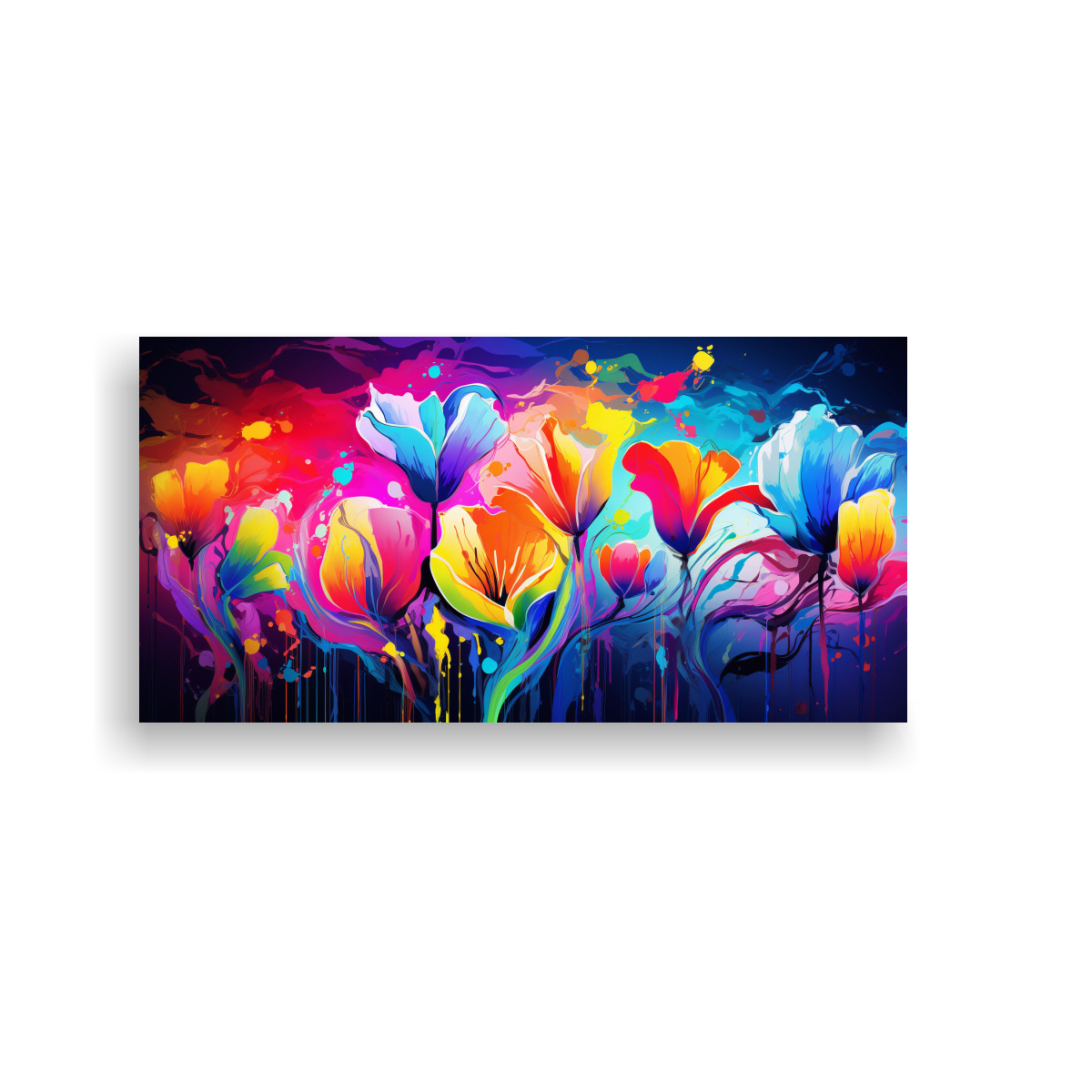PINTURAS DECORATIVAS DE ARTE ACUARELA CON COLORES DEL ARCO IRIS Y ATMÓSFERA NEONOIR EN EL 100X50CM - 1