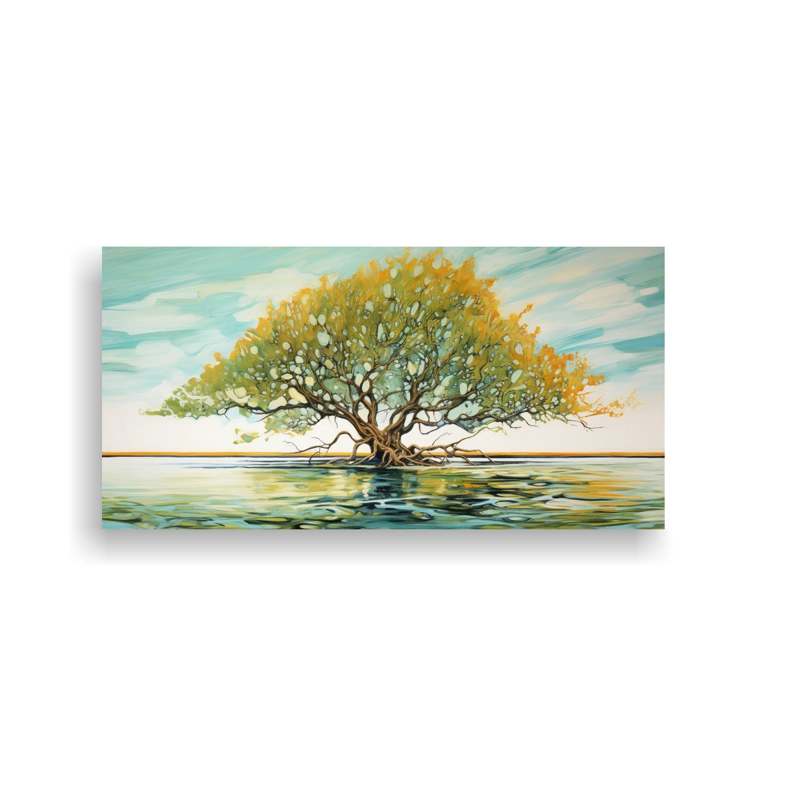 PINTURA ABSTRACTA MODERNA DE ÁRBOL DE MANGLAR EN ESTILO DETALLADO DE ÓLEO  ARMONÍA CROM 120X60CM - 1