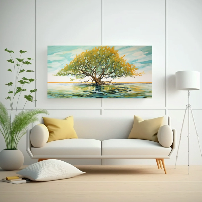 PINTURA ABSTRACTA MODERNA DE ÁRBOL DE MANGLAR EN ESTILO DETALLADO DE ÓLEO  ARMONÍA CROM 120X60CM - 2