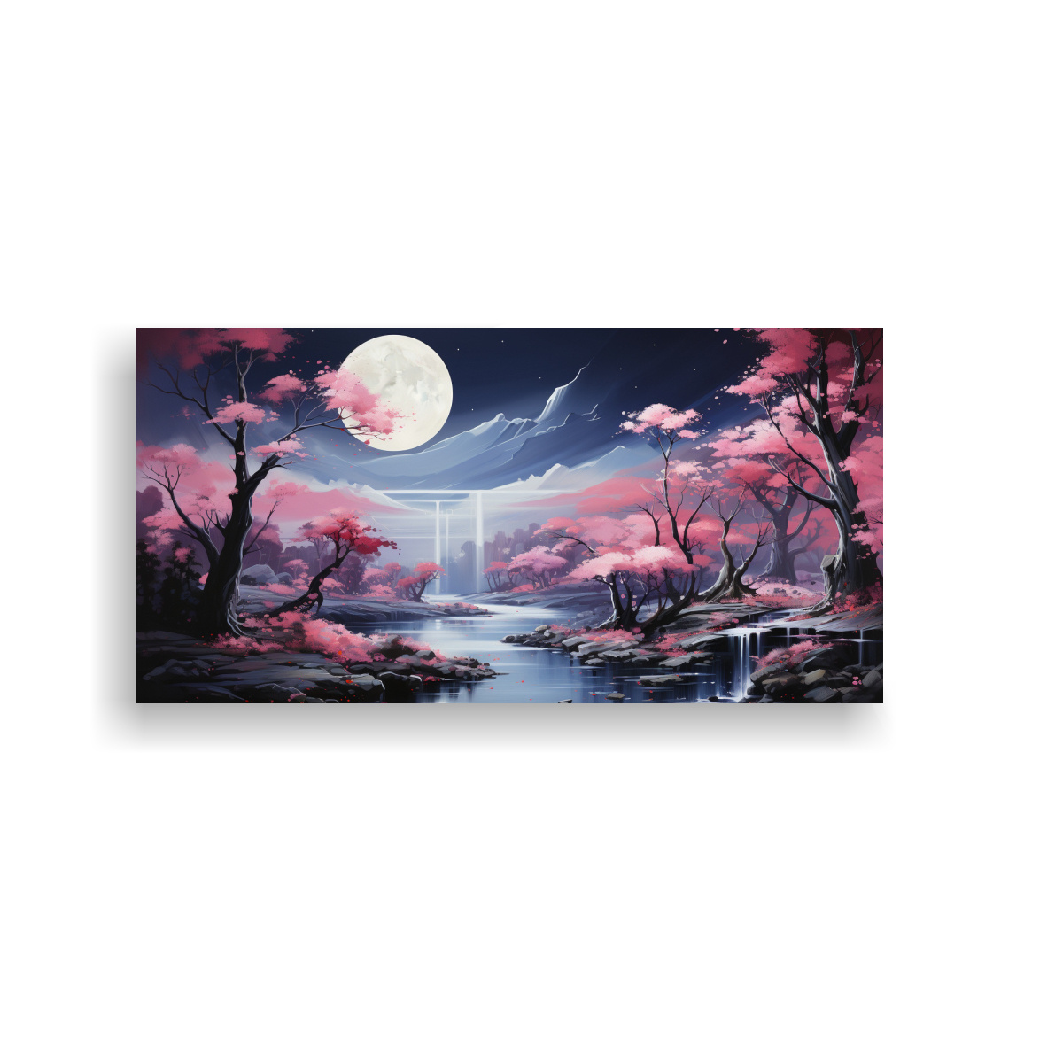TELA EN BASTIDOR INSPIRACIÓN ESCENA CON LUNA CERCA DE MONTAÑAS 80X40CM - 1