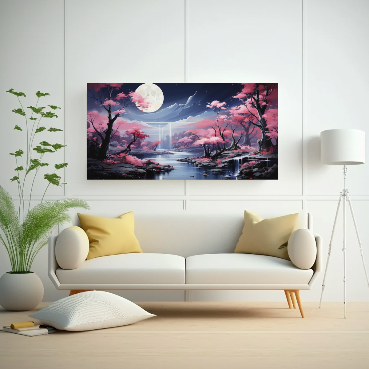 TELA EN BASTIDOR INSPIRACIÓN ESCENA CON LUNA CERCA DE MONTAÑAS 80X40CM - 2