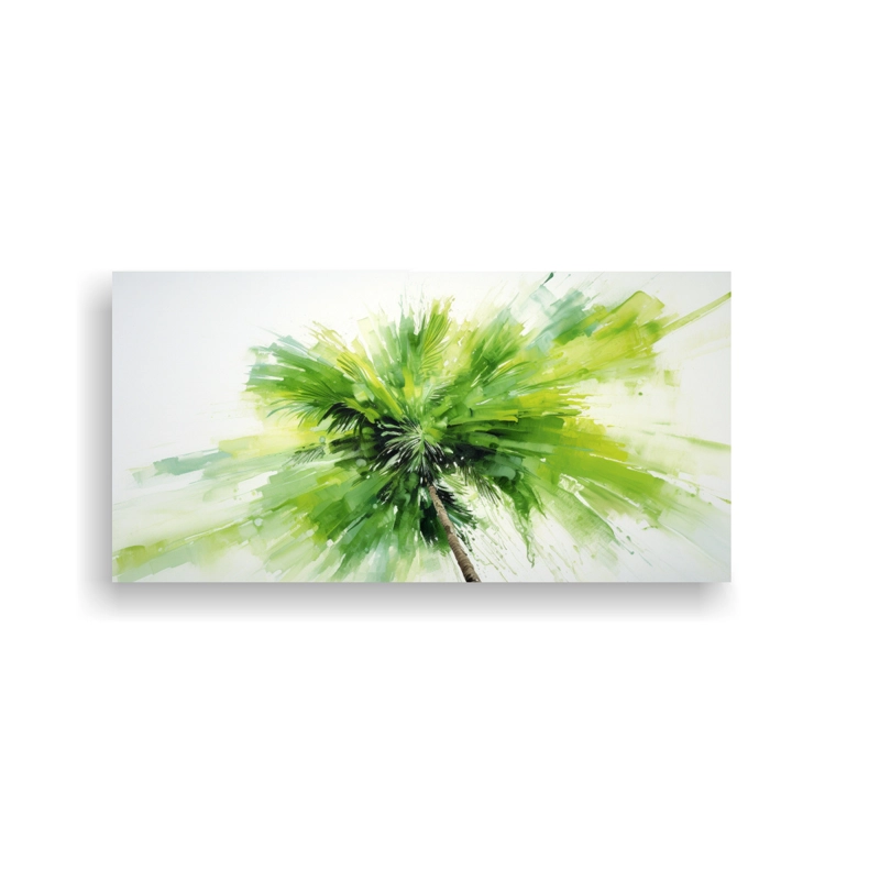 PINTURA ABSTRACTA ACUARELA TEMÁTICA PALMERA VERDE EN TELA 160X80CM - 1