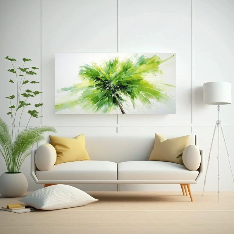 PINTURA ABSTRACTA ACUARELA TEMÁTICA PALMERA VERDE EN TELA 160X80CM - 2
