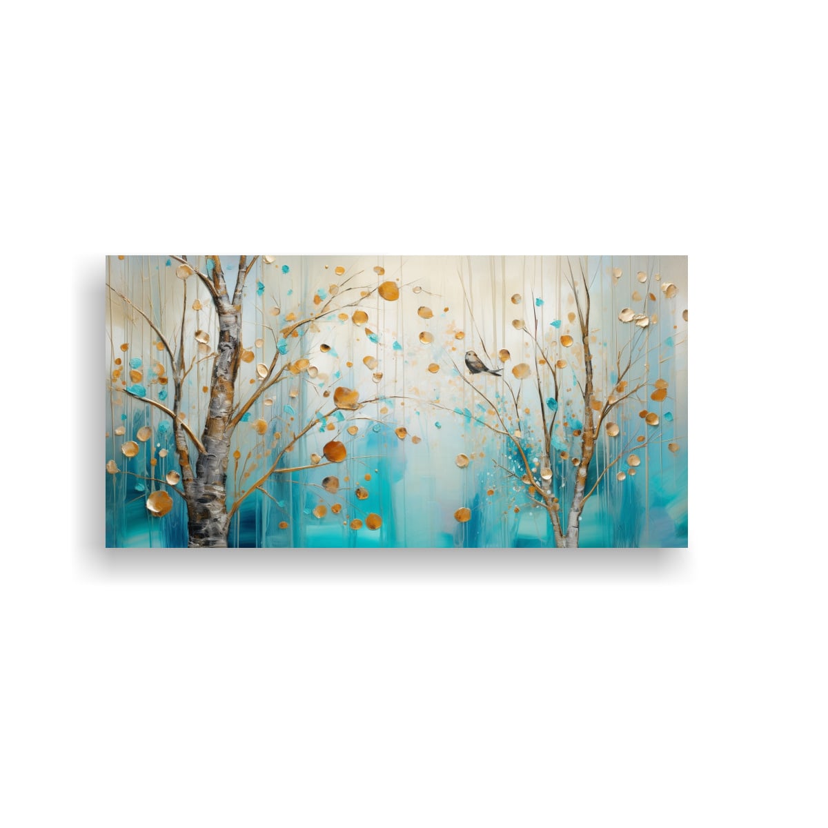 CUADRO DE PARED DECORATIVO TURQUESA Y DORADO PARA EL COMEDOR 40X20CM - 1