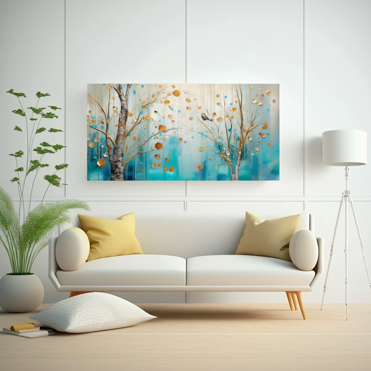 CUADRO DE PARED DECORATIVO TURQUESA Y DORADO PARA EL COMEDOR 40X20CM - 2