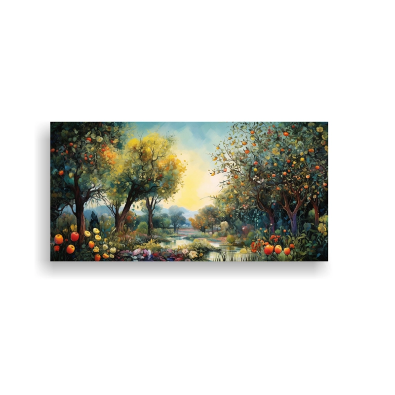 CUADRO ORIGINAL DE ÁRBOLES FRUTALES ABSTRACTOS, ESTILO ÓLEO DETALLADO, DECORACIÓN DE PI 40X20CM - 1