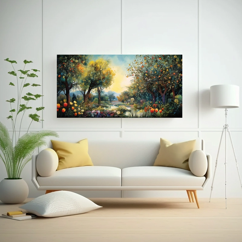 CUADRO ORIGINAL DE ÁRBOLES FRUTALES ABSTRACTOS, ESTILO ÓLEO DETALLADO, DECORACIÓN DE PI 40X20CM - 2