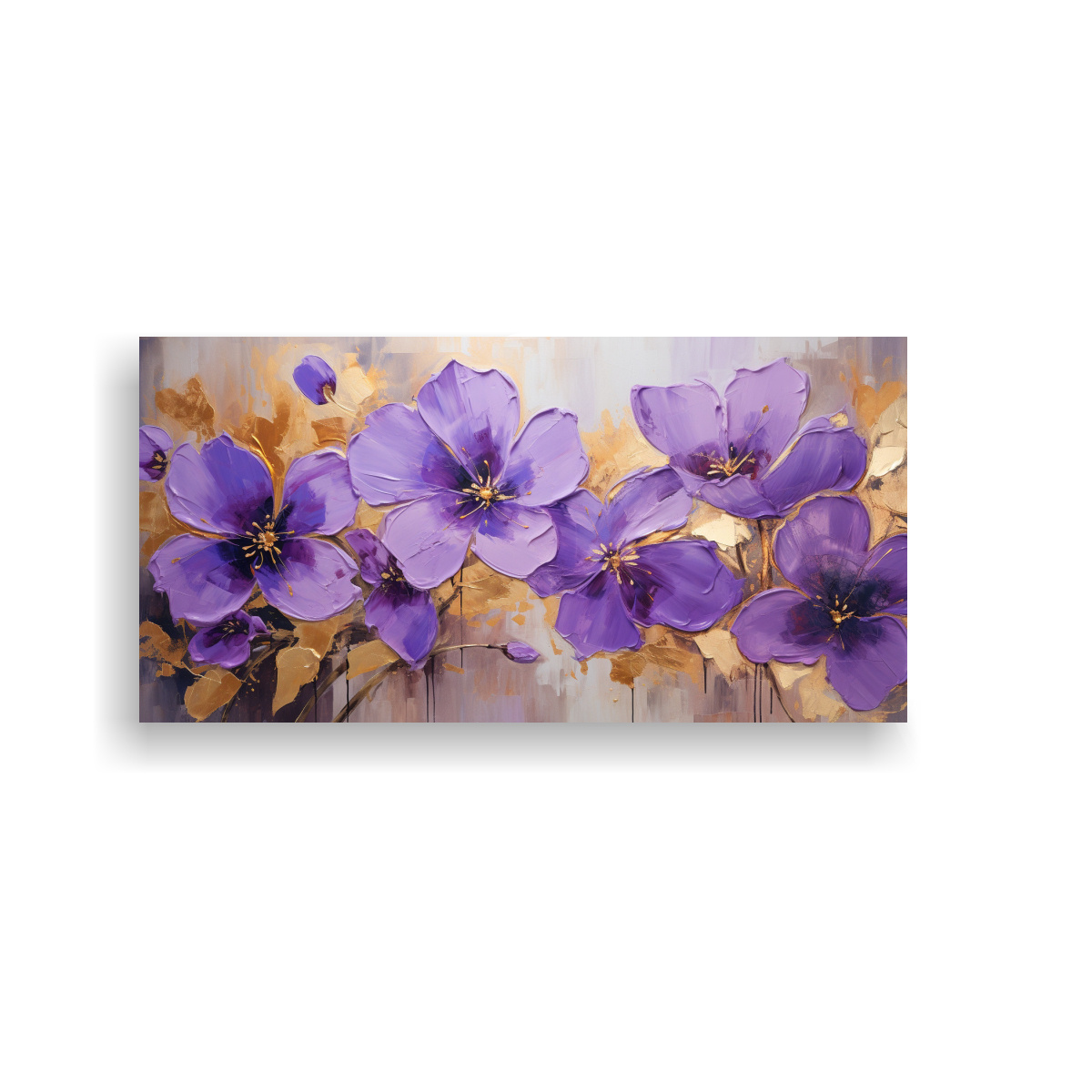 PINTURA JUVENIL DE FLORES MORADAS Y DORADAS EN LIENZO PARA DECORACIÓN 160X80CM - 1