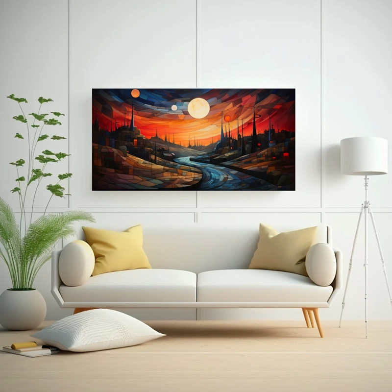 LIENZO DECORATIVO FIGURAS LUCES ROJAS AZULES VERDES MEZCLÁNDOSE HERMOSAMENTE 120X60CM - 2