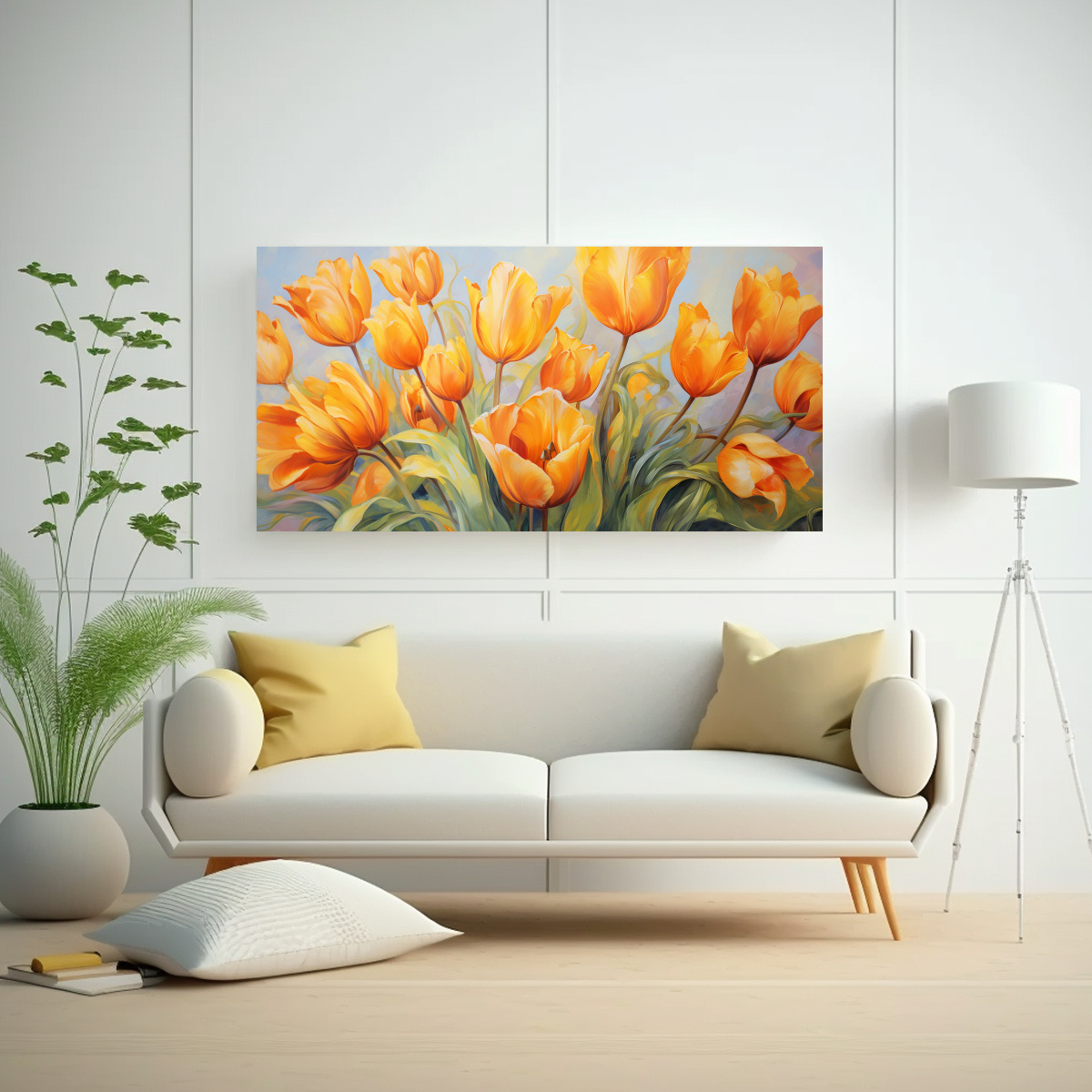 PINTURA EN LIENZO DE TULIPANES NARANJAS EN ESTILO DECORATIVO 60X30CM - 2