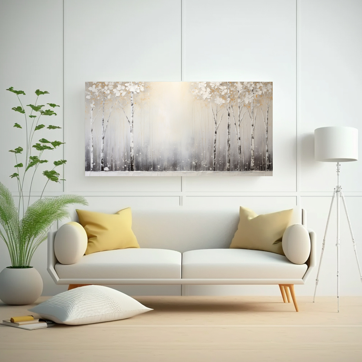 PINTURA LIENZO CUADRO EN BLANCO Y PLATA ESTILO VISUAL SOFISTICADO 160X80CM - 2