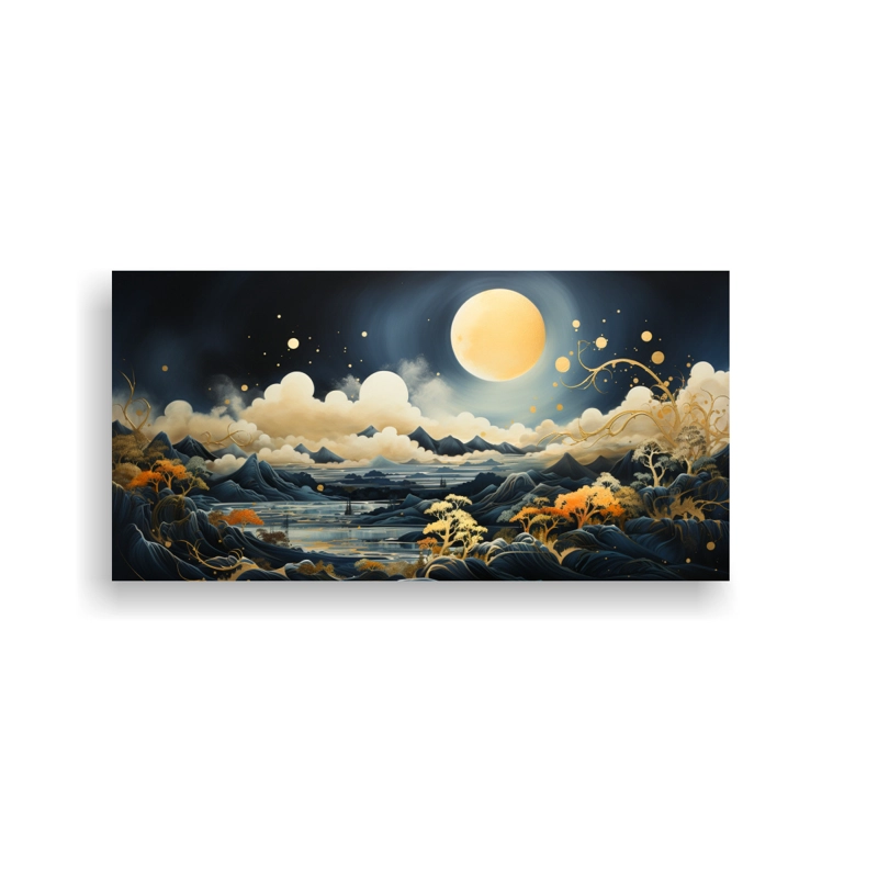 CUADRO MONTAÑA LUNA PAISAJE NOCTURNO PINTURA AMBIENTE 120X60CM - 1