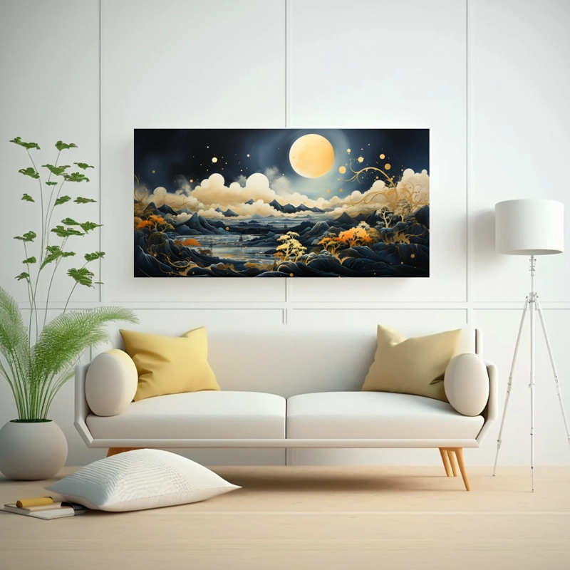 CUADRO MONTAÑA LUNA PAISAJE NOCTURNO PINTURA AMBIENTE 120X60CM - 2