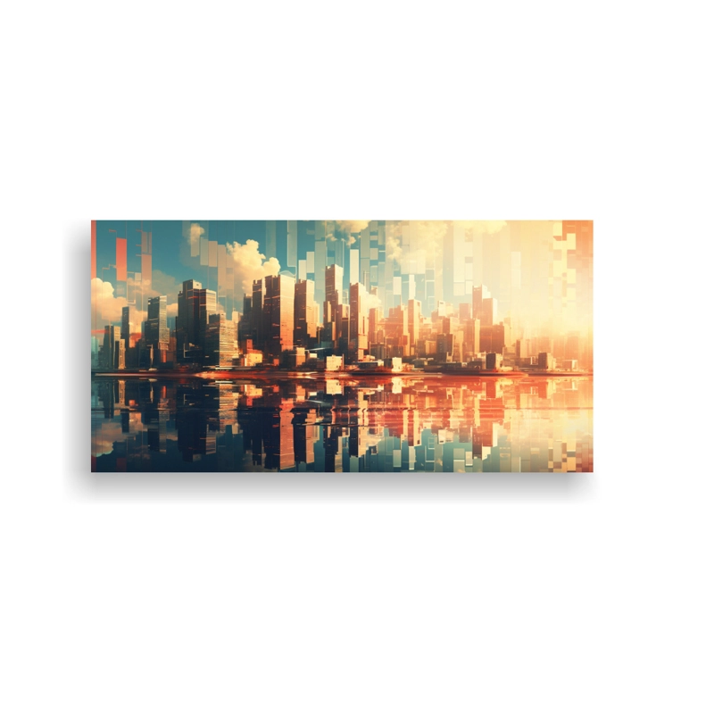CUADRO DECORATIVO DE LIENZO ABSTRACCIÓN CLÁSICO CON VISTA URBANA Y LUZ MATUTINA REFLEJAN 60X30CM - 1