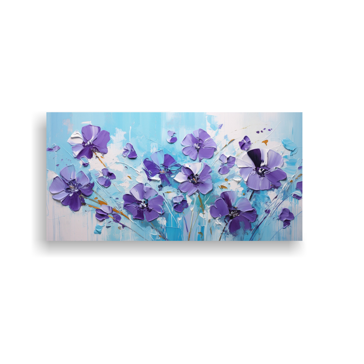 PINTURA EN LIENZO DE FLORES EN COLORES PÚRPURA Y TURQUESA CON EXPRESIVIDAD 140X70CM - 1