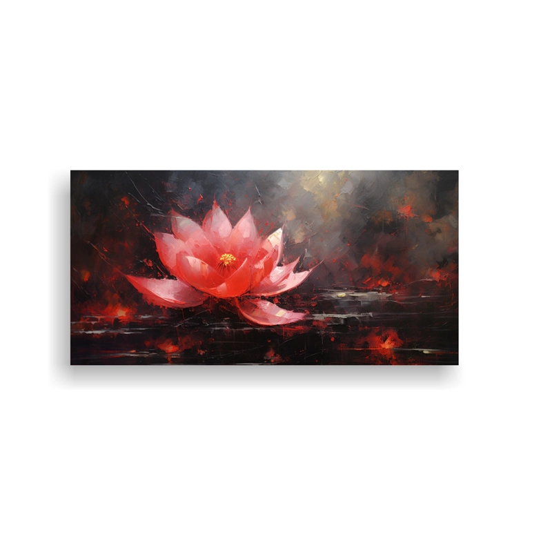 CUADRO NEGRO FLOR DE LOTO EN LIENZO, DISEÑO PARA SALA 40X20CM - 1