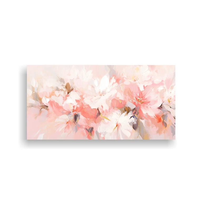 CUADRO FORMA BONITO: PINTURA DE FLORES BLANCAS Y ROSAS EN LIENZO 100X50CM - 1