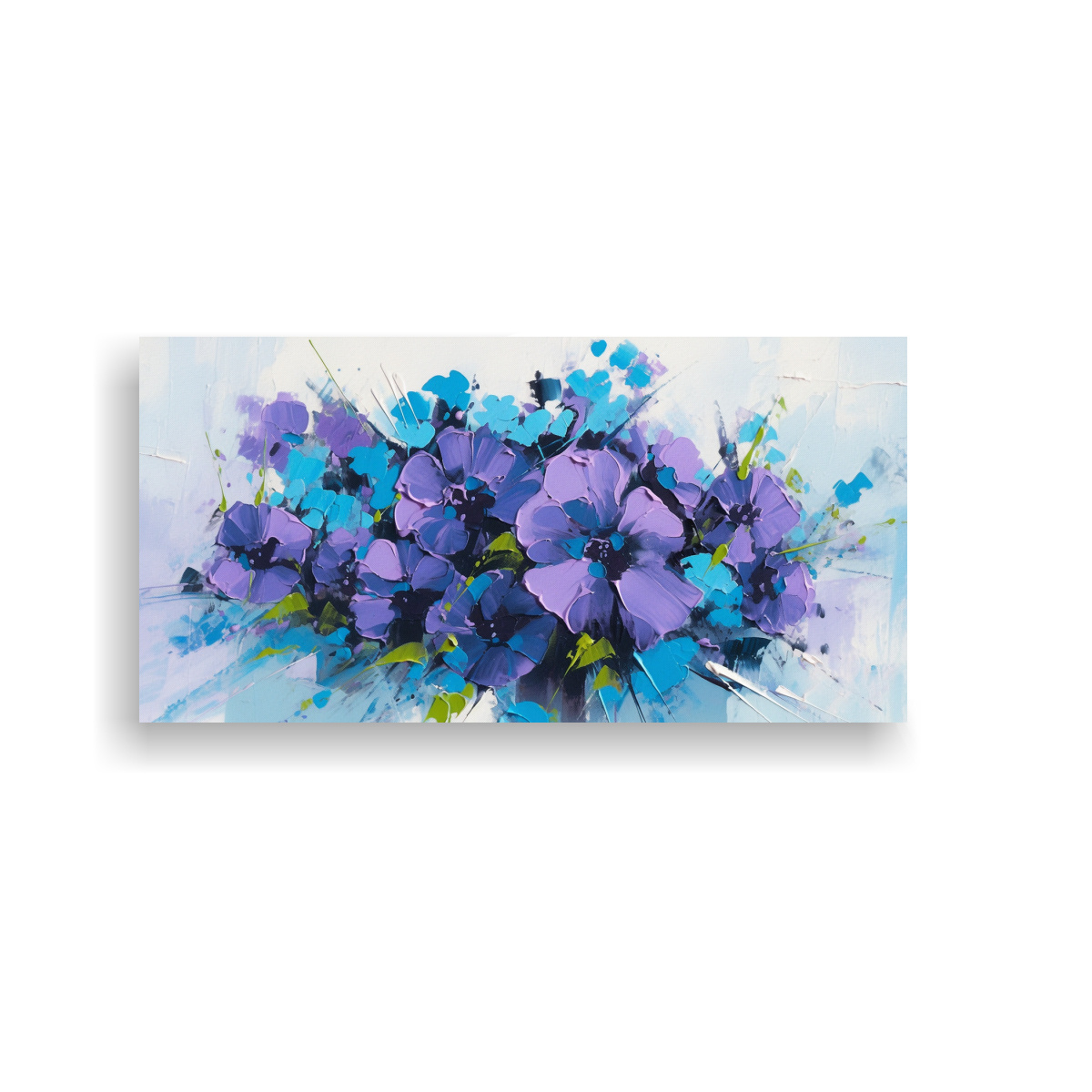 PINTURA EN LIENZO FLORAL EN COLORES PÚRPURA Y CIAN PARA DECORACIÓN 100X50CM - 1