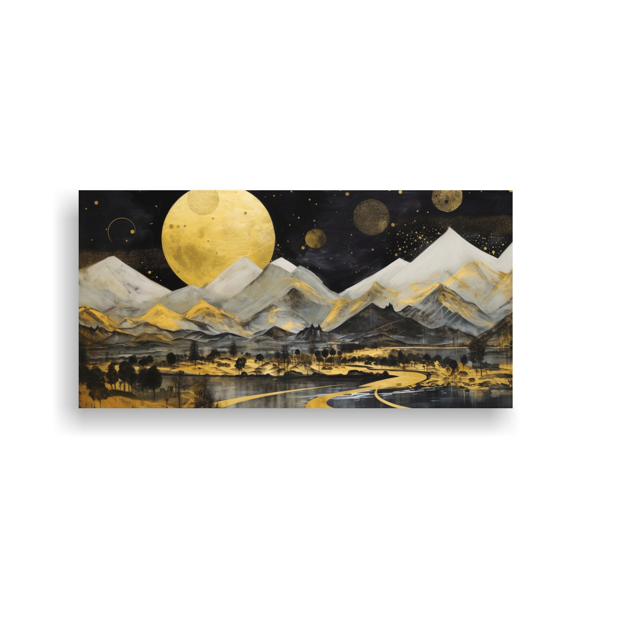 PINTURA RELIEVE MONTAÑA LUNA EN NOCHE ESTRELLADA 80X40CM - 1