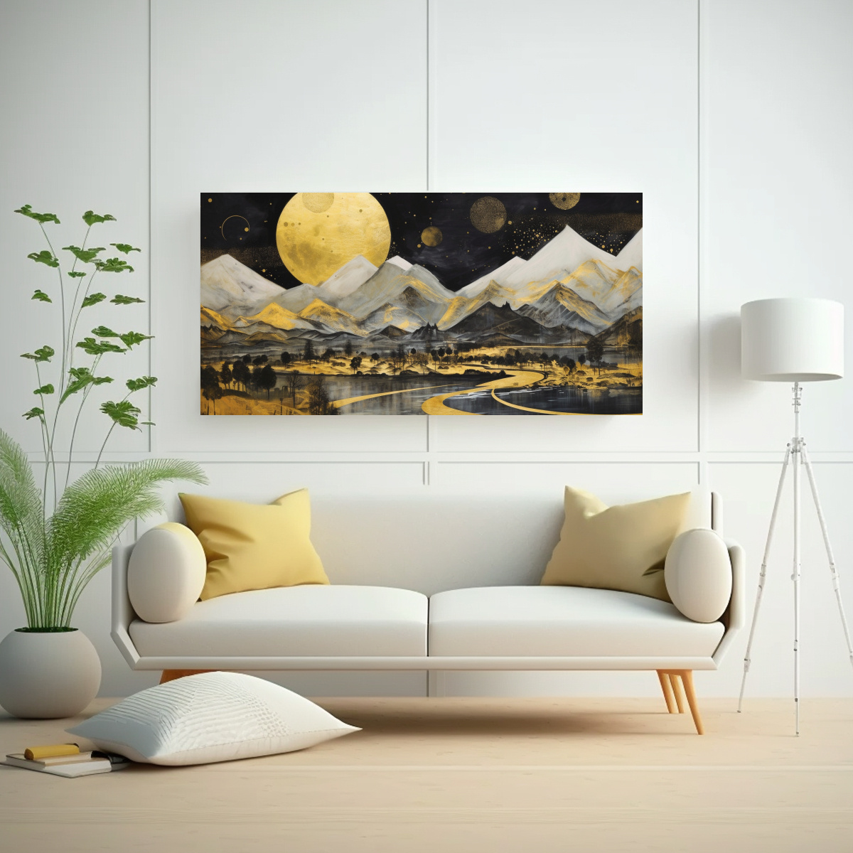 PINTURA RELIEVE MONTAÑA LUNA EN NOCHE ESTRELLADA 80X40CM - 2