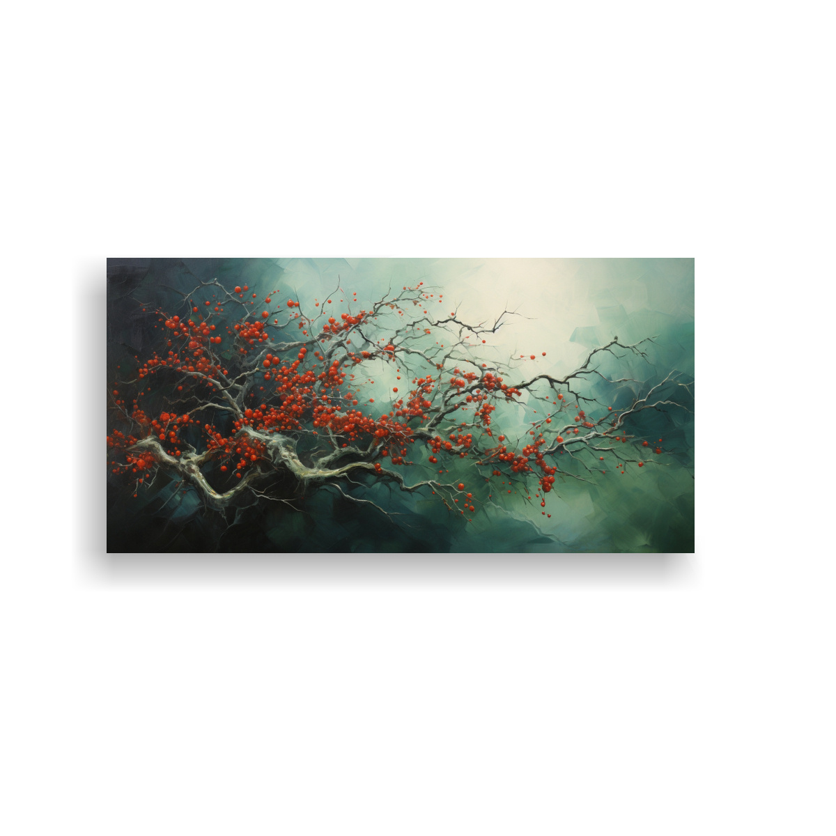 EXPRESIÓN ÚNICA EN PINTURA ABSTRACTA DE ÁRBOL DE ACEBO ESTILO ÓLEO CON GRAN DETALLE 100X50CM - 1