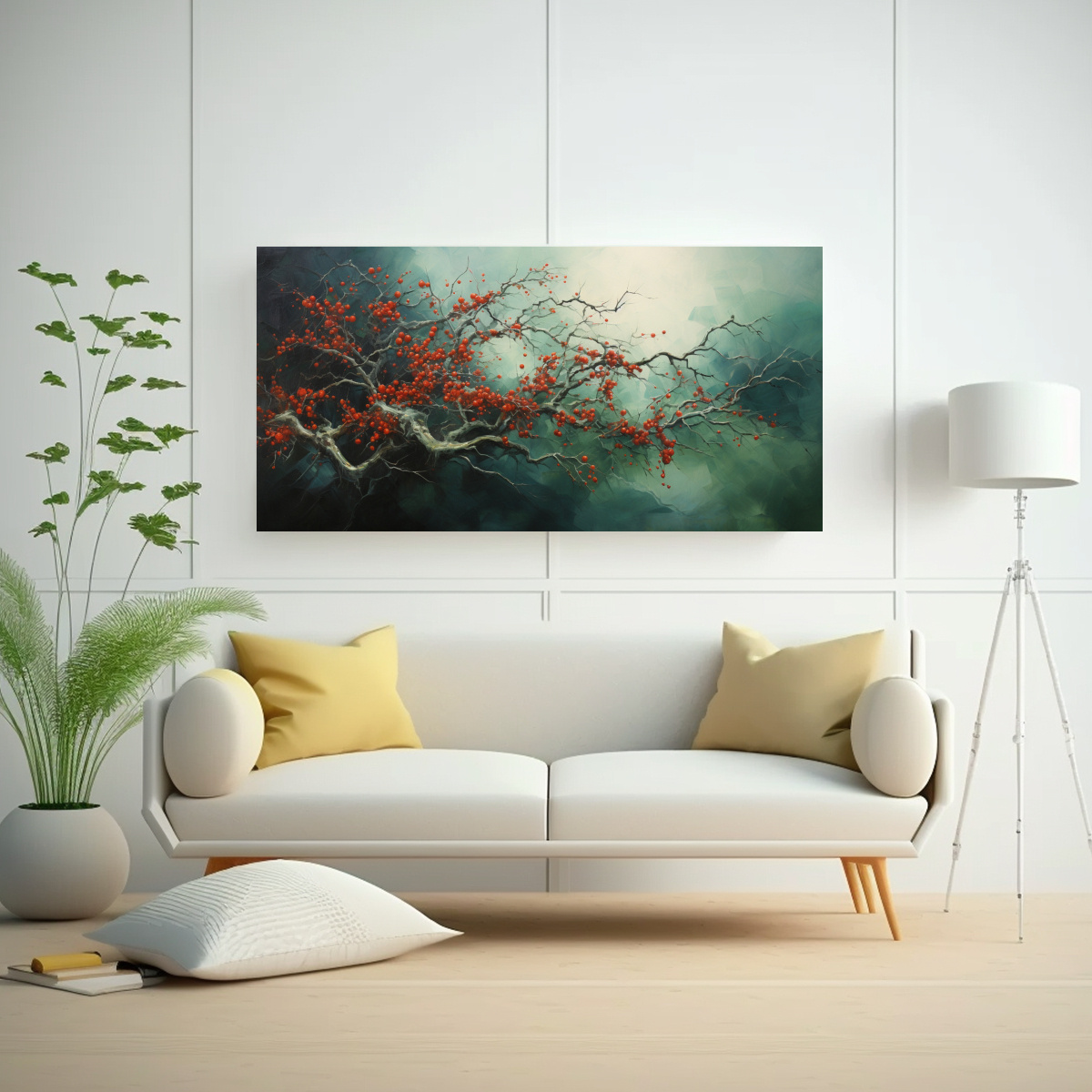 EXPRESIÓN ÚNICA EN PINTURA ABSTRACTA DE ÁRBOL DE ACEBO ESTILO ÓLEO CON GRAN DETALLE 100X50CM - 2
