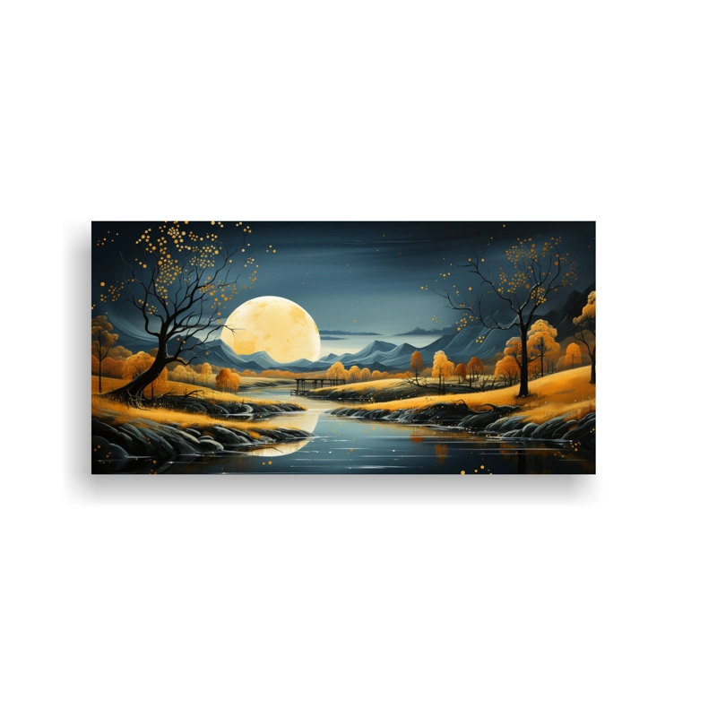 CUADRO DE ESCENA CON LUNA Y MONTAÑAS 140X70CM - 1