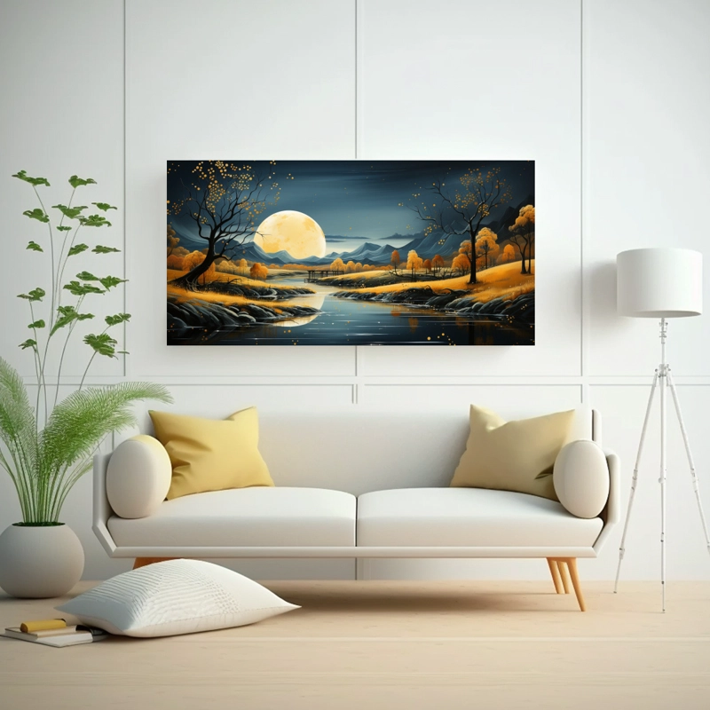 CUADRO DE ESCENA CON LUNA Y MONTAÑAS 140X70CM - 2