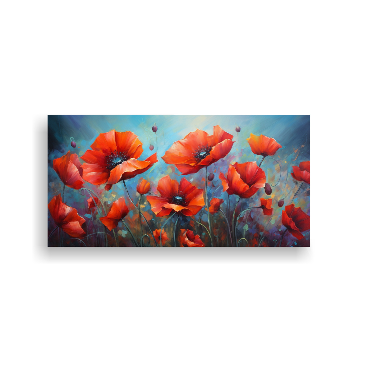 PINTURA JUVENIL DE AMAPOLAS ABSTRACTAS Y DETALLADAS ESTILO ÓLEO 40X20CM - 1