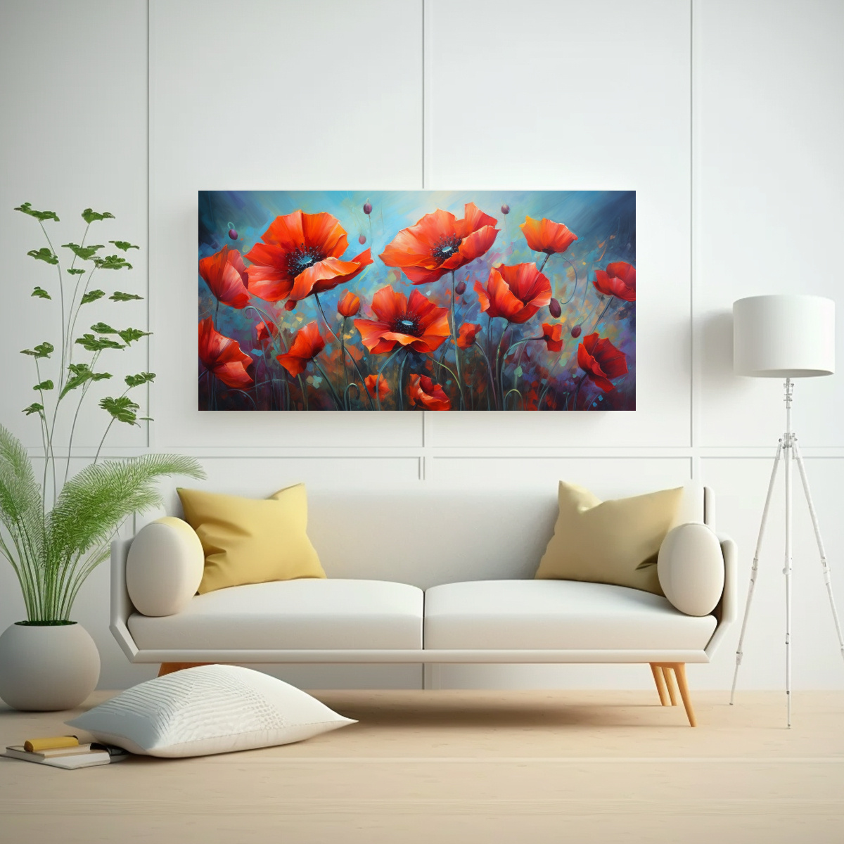 PINTURA JUVENIL DE AMAPOLAS ABSTRACTAS Y DETALLADAS ESTILO ÓLEO 40X20CM - 2