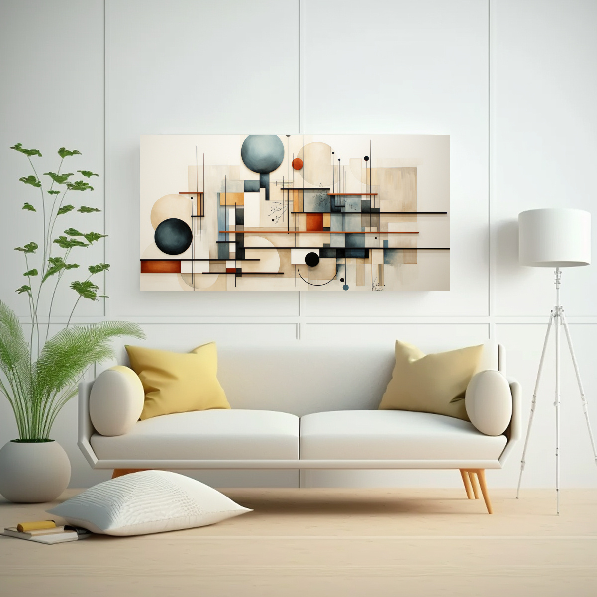 TELA GEOMETRÍA ABSTRACTA EN COLORES NEUTROS 140X70CM - 2