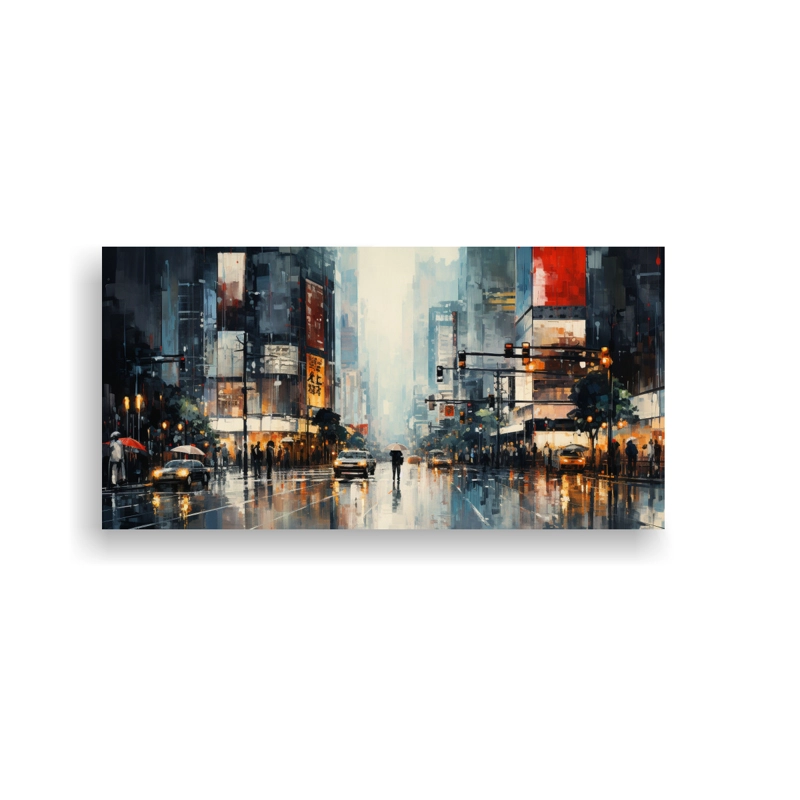 CUADRO ACUARELA ARTESANAL REPRESENTACIÓN ABSTRACTA DINÁMICA DE UN BULLICIOSO TOK PINTURA 40X20CM - 1
