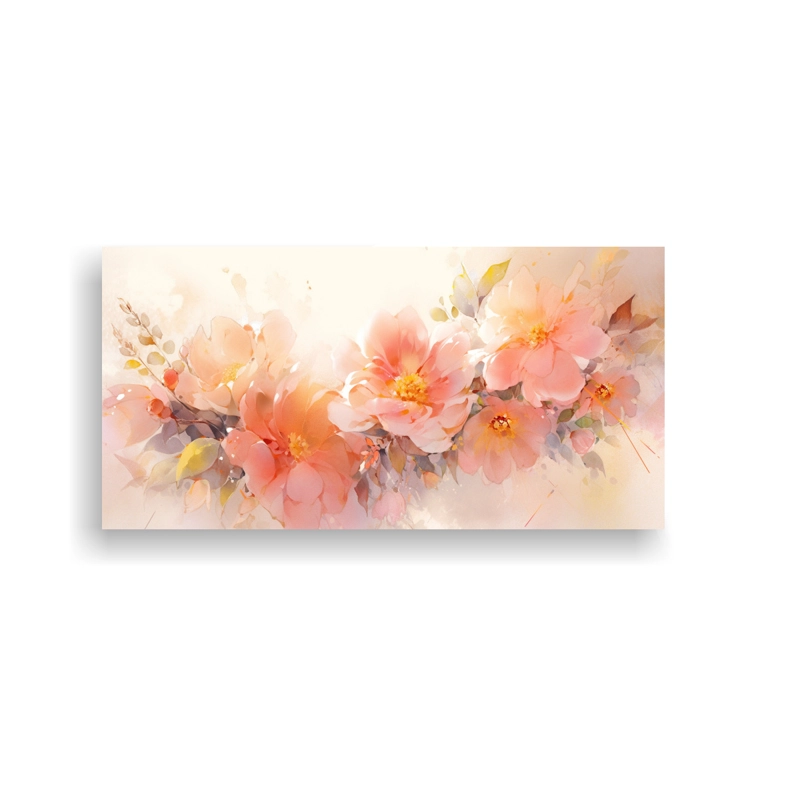 PINTURA ACUARELA FLORES EN LIENZO ESTILO DECORATIVO 160X80CM - 1