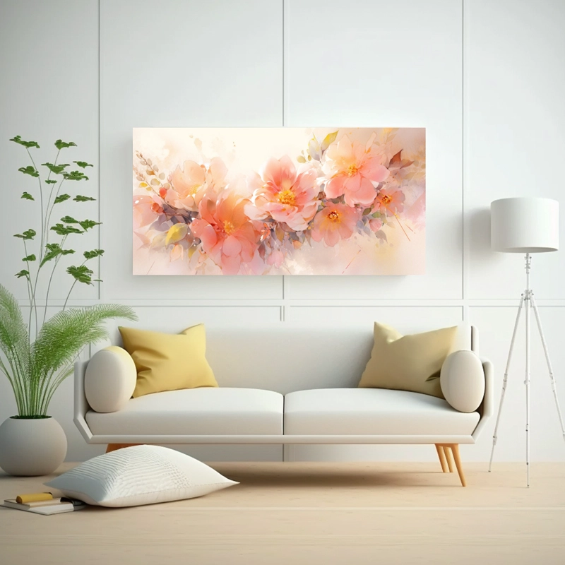 PINTURA ACUARELA FLORES EN LIENZO ESTILO DECORATIVO 160X80CM - 2