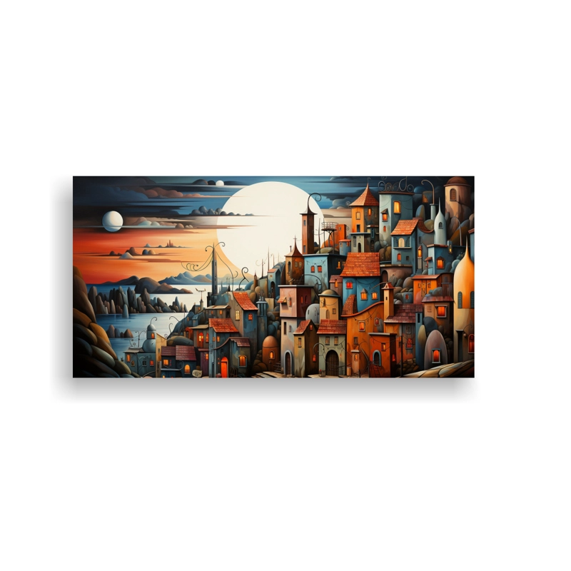 CUADRO DE CIUDAD EN ESTILO CUBISTA PARA DECORACIÓN DEL COMEDOR 60X30CM - 1
