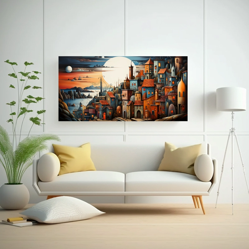 CUADRO DE CIUDAD EN ESTILO CUBISTA PARA DECORACIÓN DEL COMEDOR 60X30CM - 2