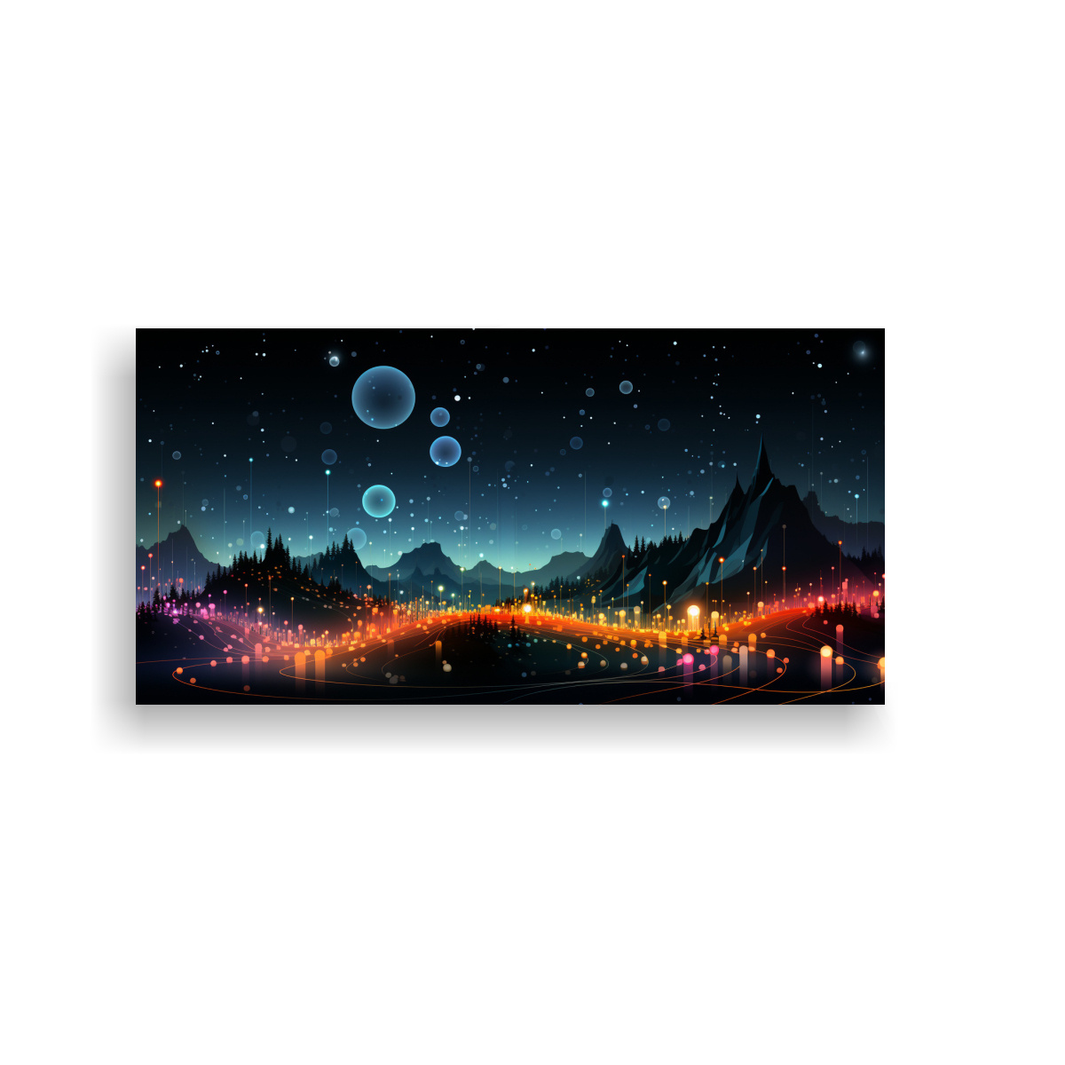 PINTURA MURAL GEOMÉTRICA ABSTRACTA EN NEGRO LLENA DE COLOR 40X20CM - 1