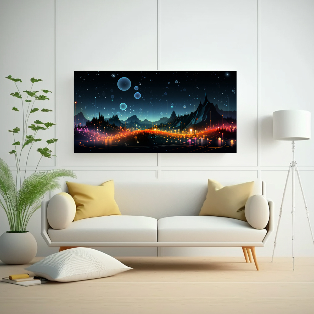 PINTURA MURAL GEOMÉTRICA ABSTRACTA EN NEGRO LLENA DE COLOR 40X20CM - 2