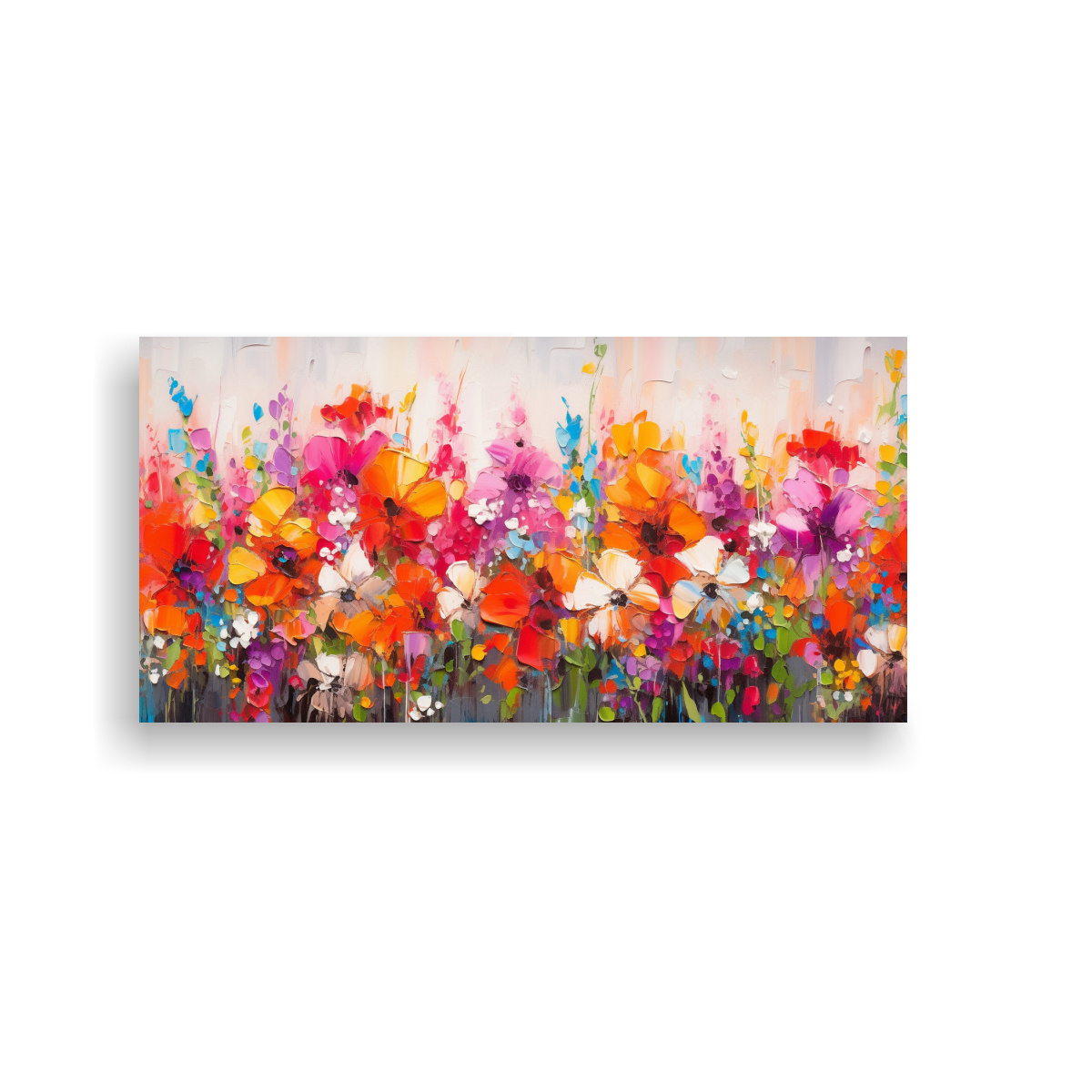 PINTURA ORIGINAL FLORES ARCOÍRIS EN LIENZO ESTILO LLUVIA 40X20CM - 1