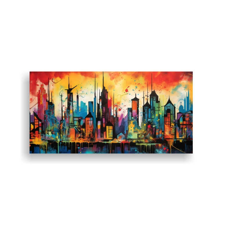 CUADRO DECORACIÓN GRAFFITI COLORIDO SKYLINE DEL MUNDO 100X50CM - 1