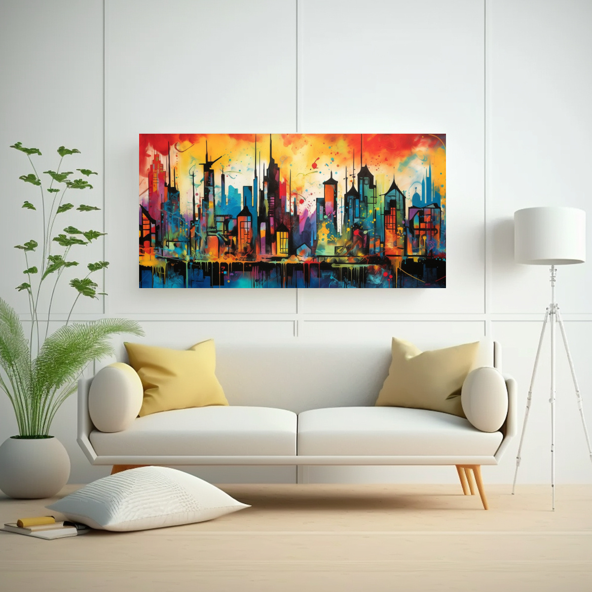 CUADRO DECORACIÓN GRAFFITI COLORIDO SKYLINE DEL MUNDO 100X50CM - 2