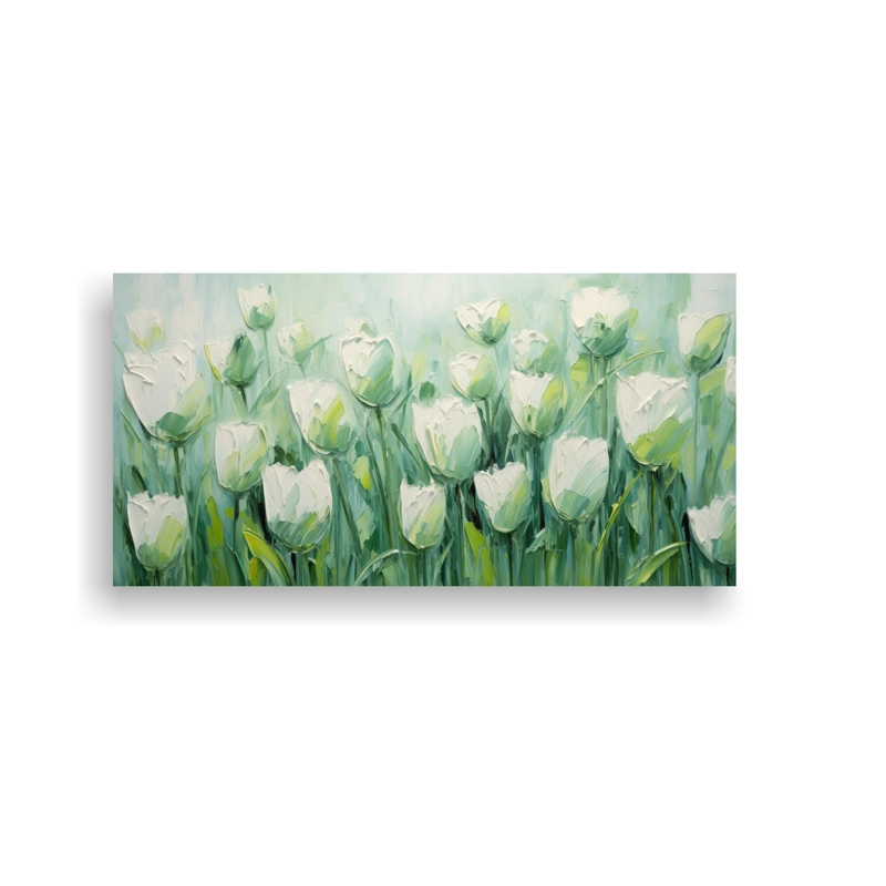 CUADRO DISEÑO PARA COCINA CON PINTURA DE TULIPANES VERDES EN LIENZO AL ESTILO DE PINTURAS 160X80CM - 1