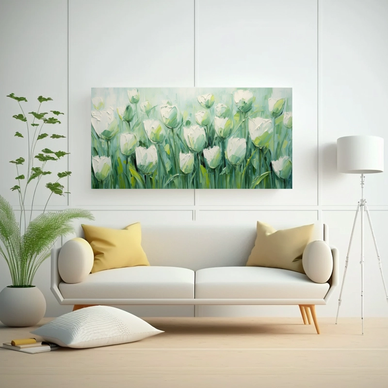 CUADRO DISEÑO PARA COCINA CON PINTURA DE TULIPANES VERDES EN LIENZO AL ESTILO DE PINTURAS 160X80CM - 2