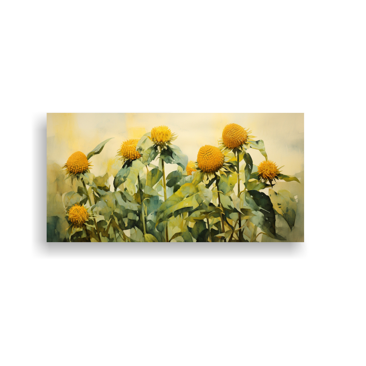 ARTE HERMOSO PARA COCINA CON FLORES DE ALCACHOFA DE JERUSALÉN EN COLORES VERDES Y DORADOS 80X40CM - 1
