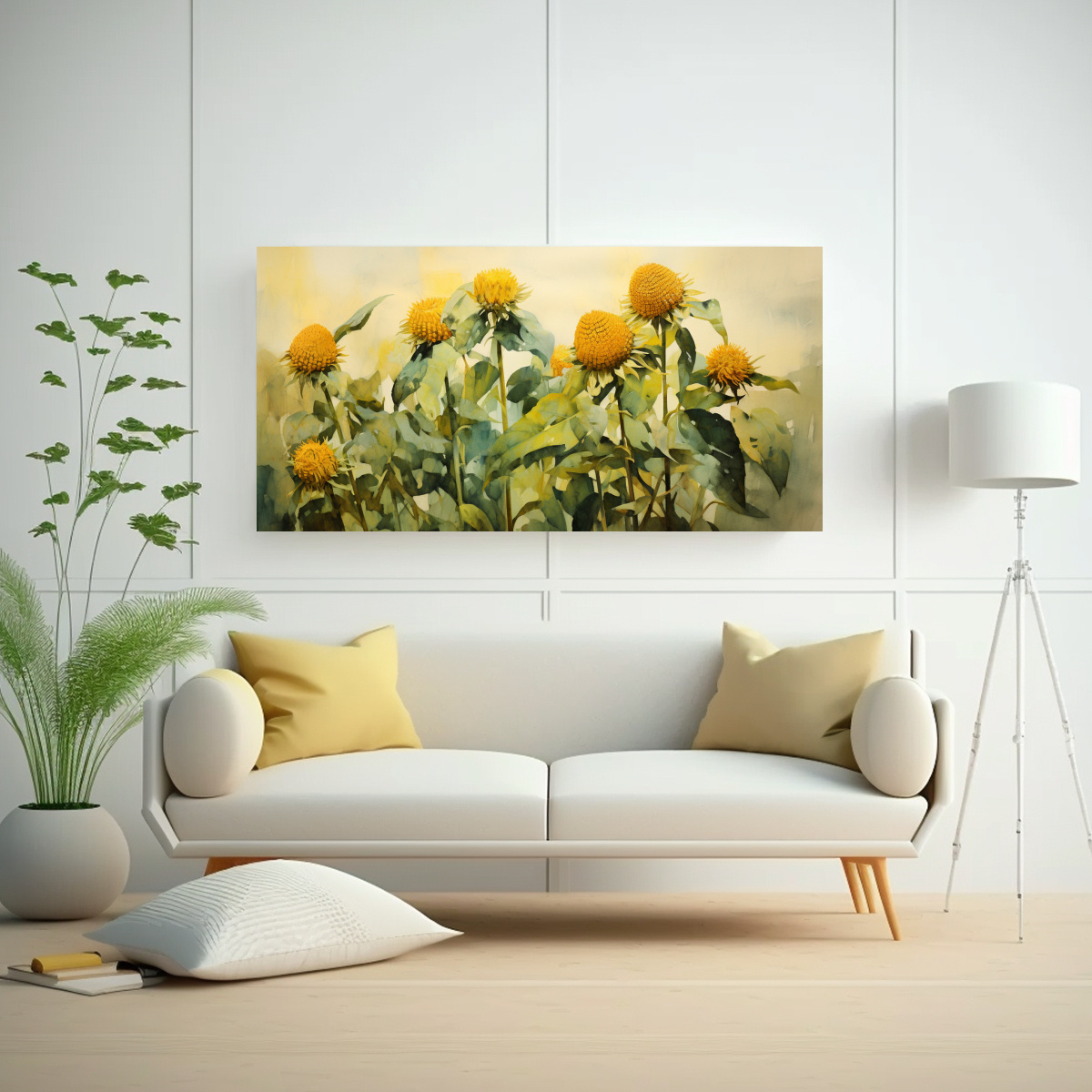ARTE HERMOSO PARA COCINA CON FLORES DE ALCACHOFA DE JERUSALÉN EN COLORES VERDES Y DORADOS 80X40CM - 2