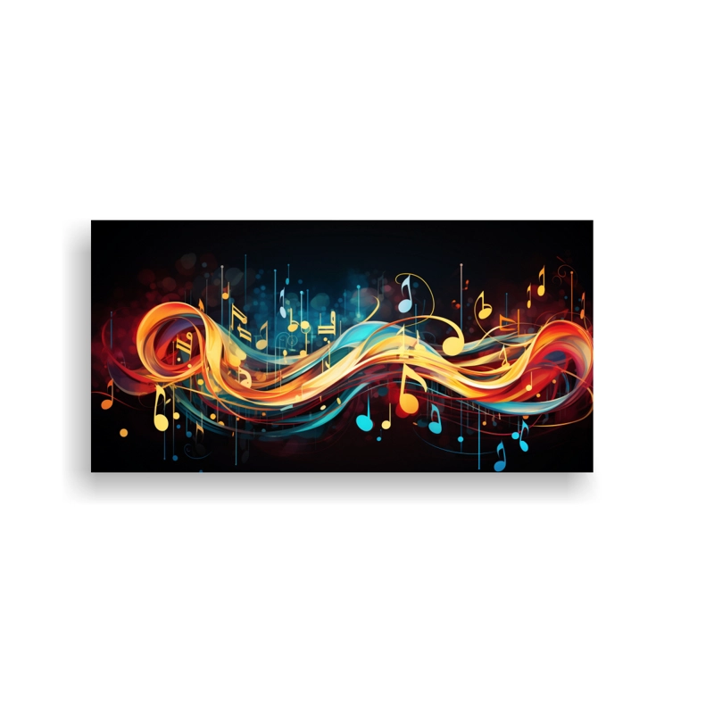 CUADRO MODERNO ABSTRACTO DE SALÓN NOTAS MUSICALES FLUYENDO EN ARMONÍA RÍTMICA. 100X50CM - 1