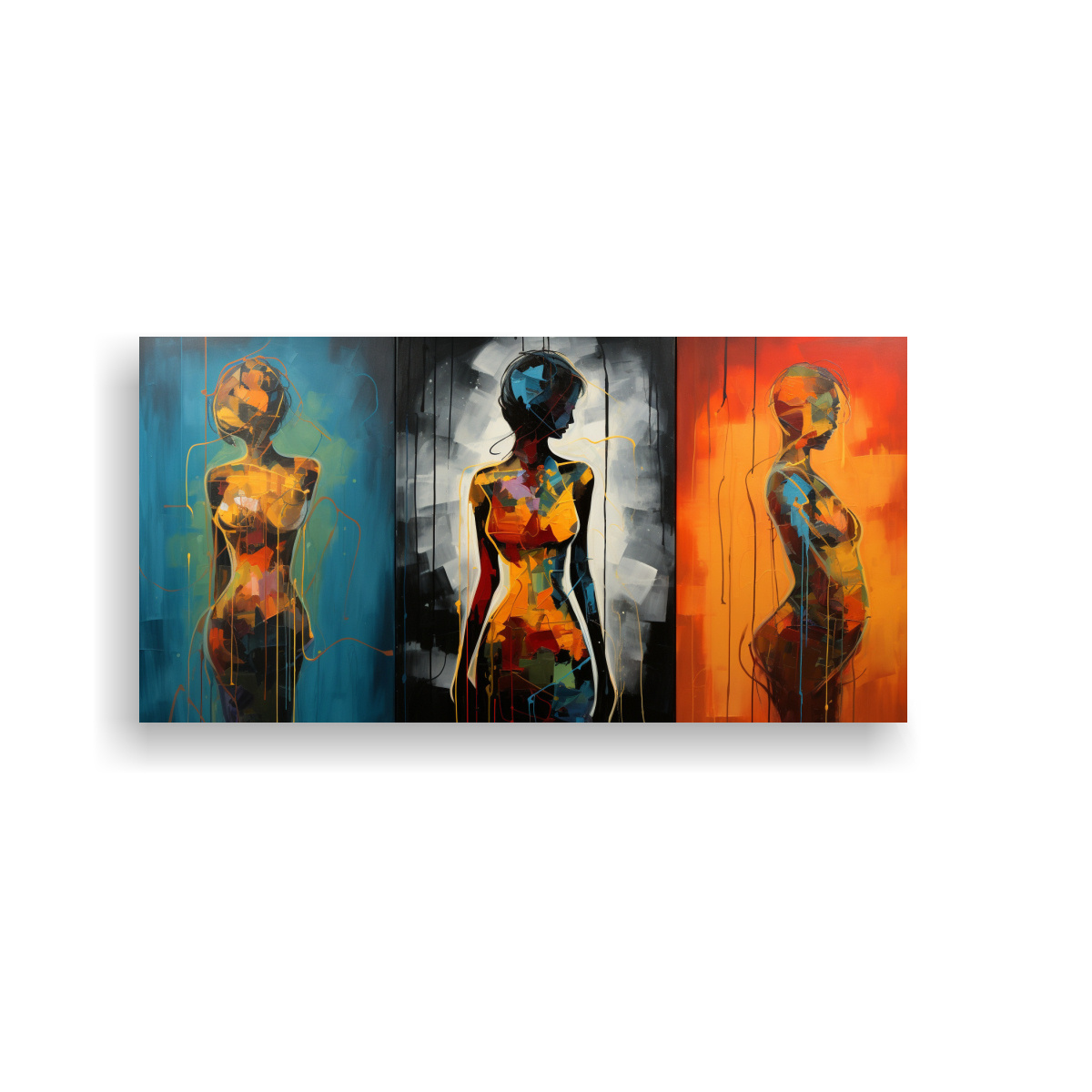 PINTURAS ABSTRACTAS DE SILUETAS PARA INSPIRAR, ARTE DECORATIVO 60X30CM - 1