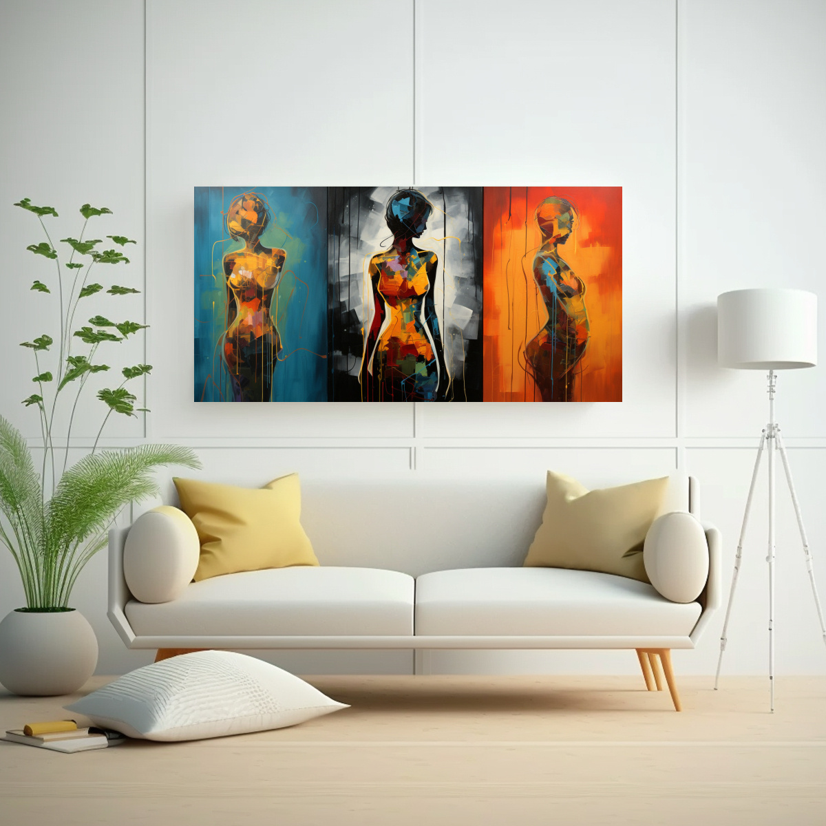 PINTURAS ABSTRACTAS DE SILUETAS PARA INSPIRAR, ARTE DECORATIVO 60X30CM - 2