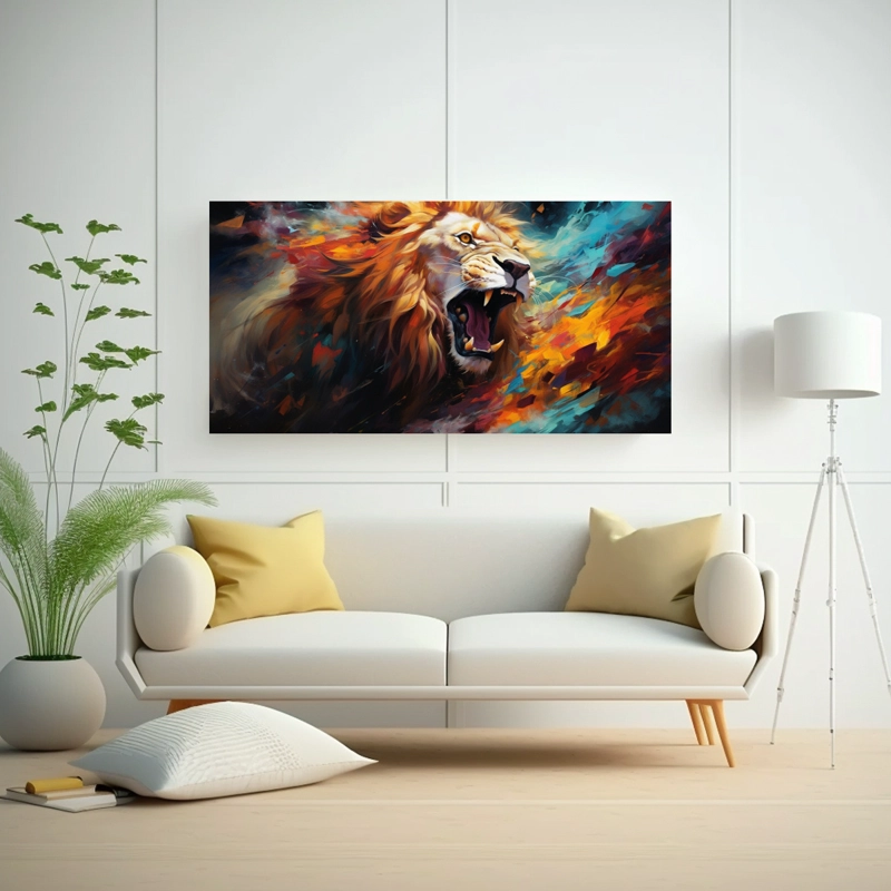 CUADROS ABSTRACTOS DE LEONES EN LIENZO  AMBIENTE ESPECTACULAR 60X30CM - 2